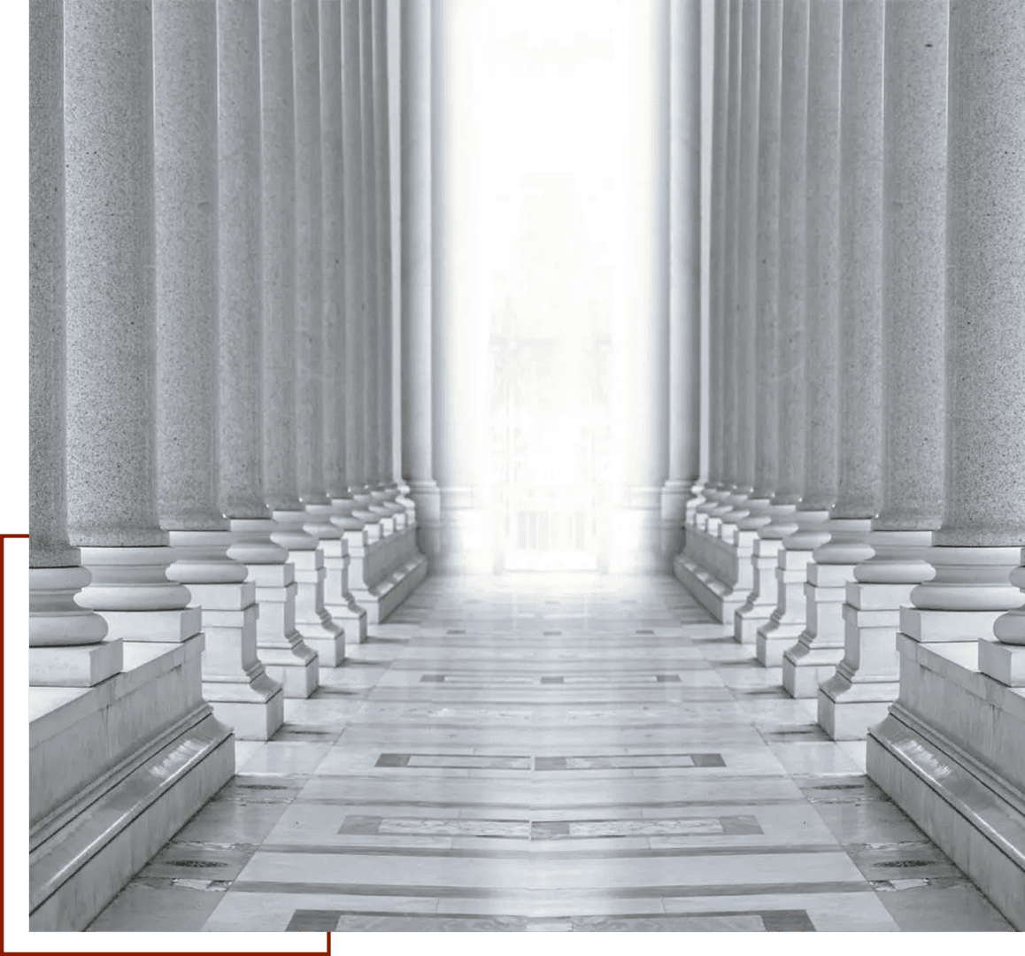Majestic marble columns in symmetrical hallway