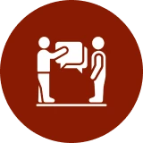Dialogue symbol in red circle