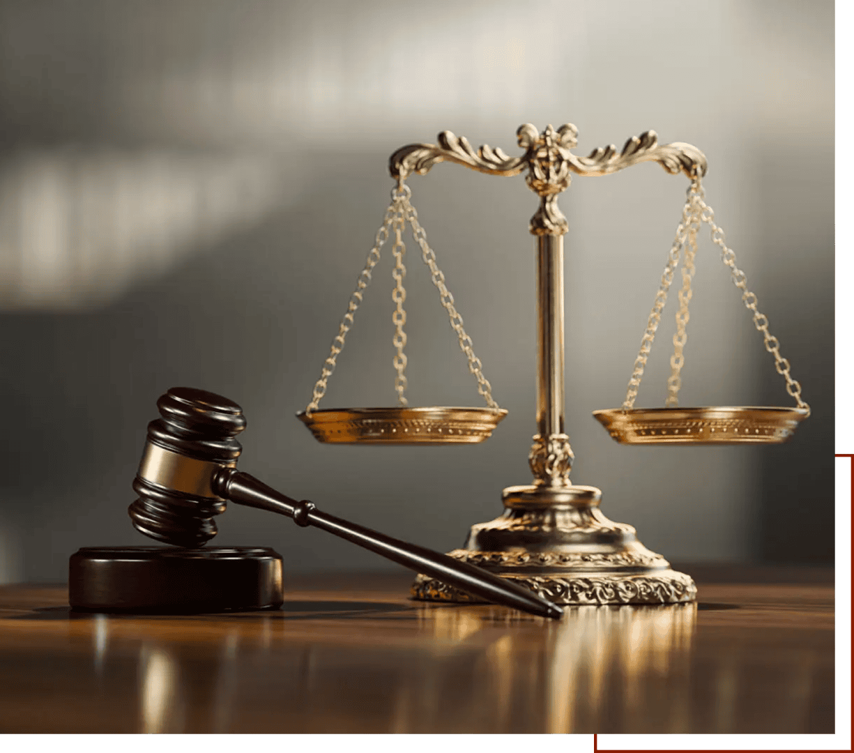 Gavel and scales of justice on table