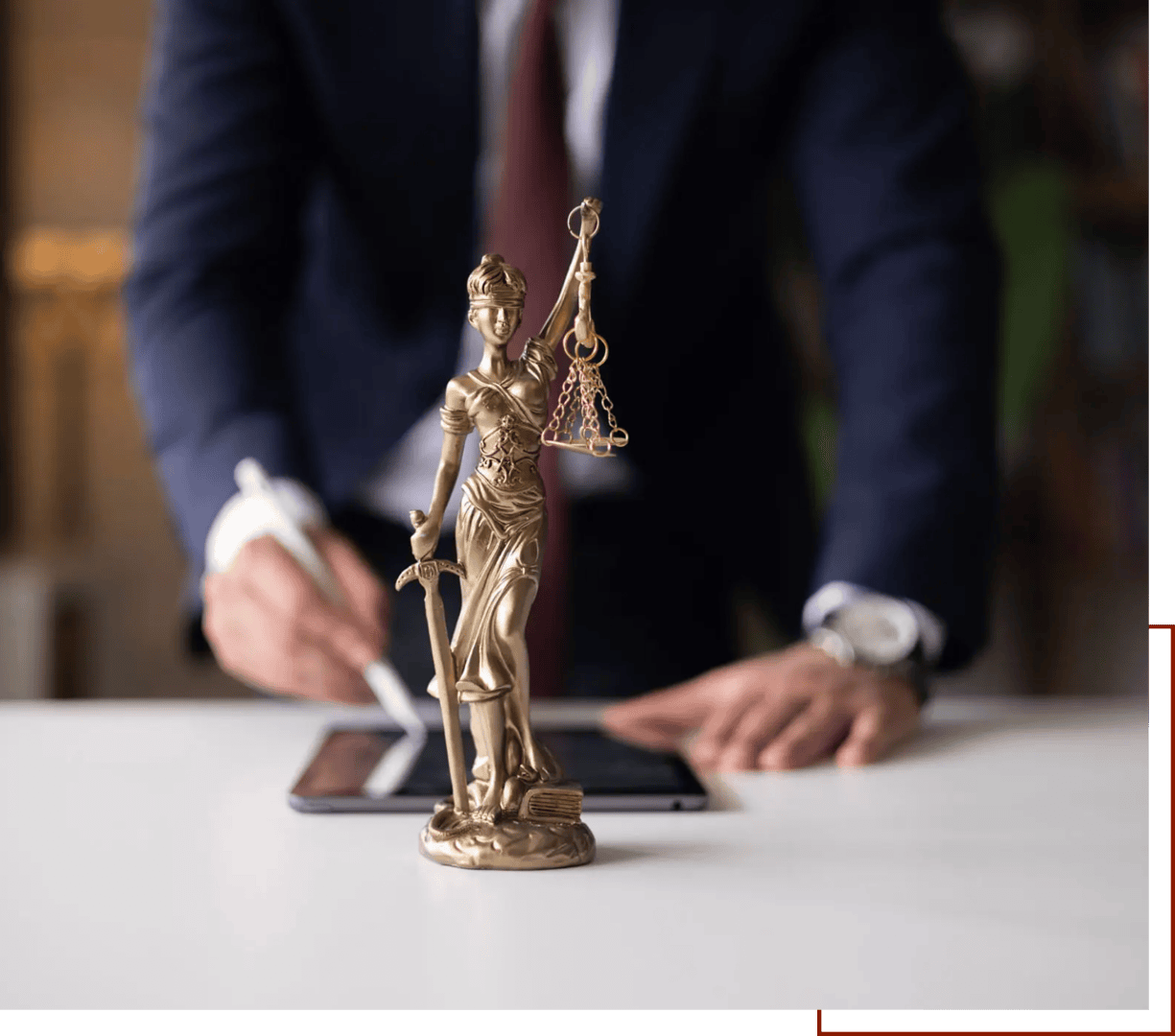 Lady Justice statue on desk