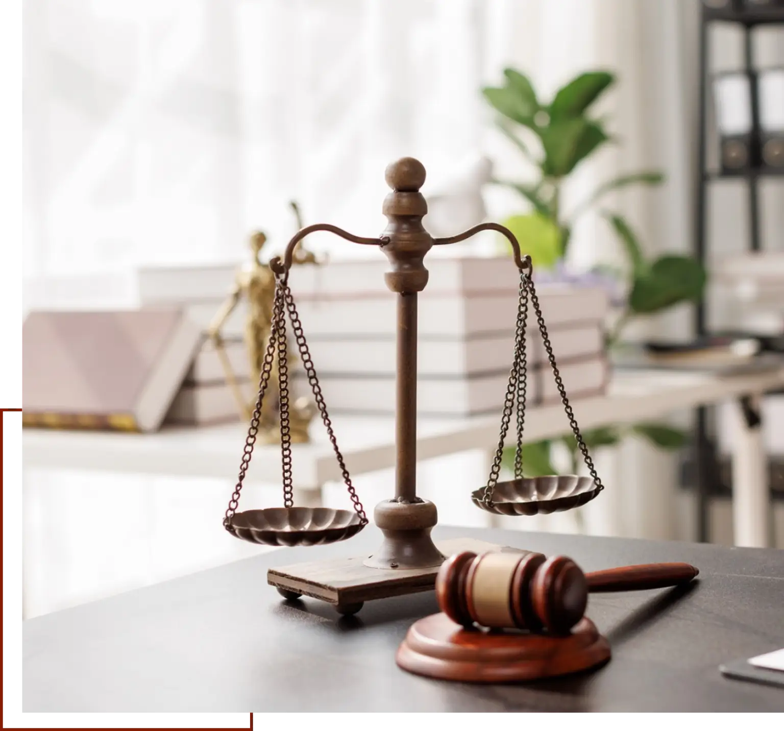 Scales of justice on office desk