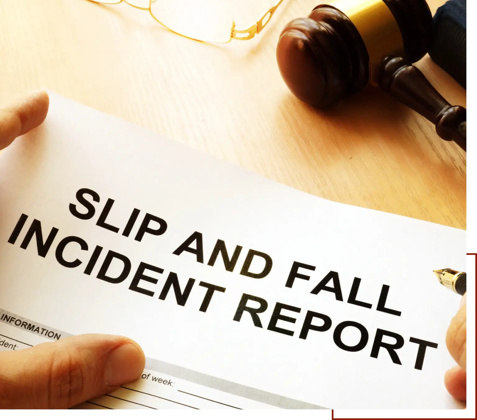 Person holding slip and fall report