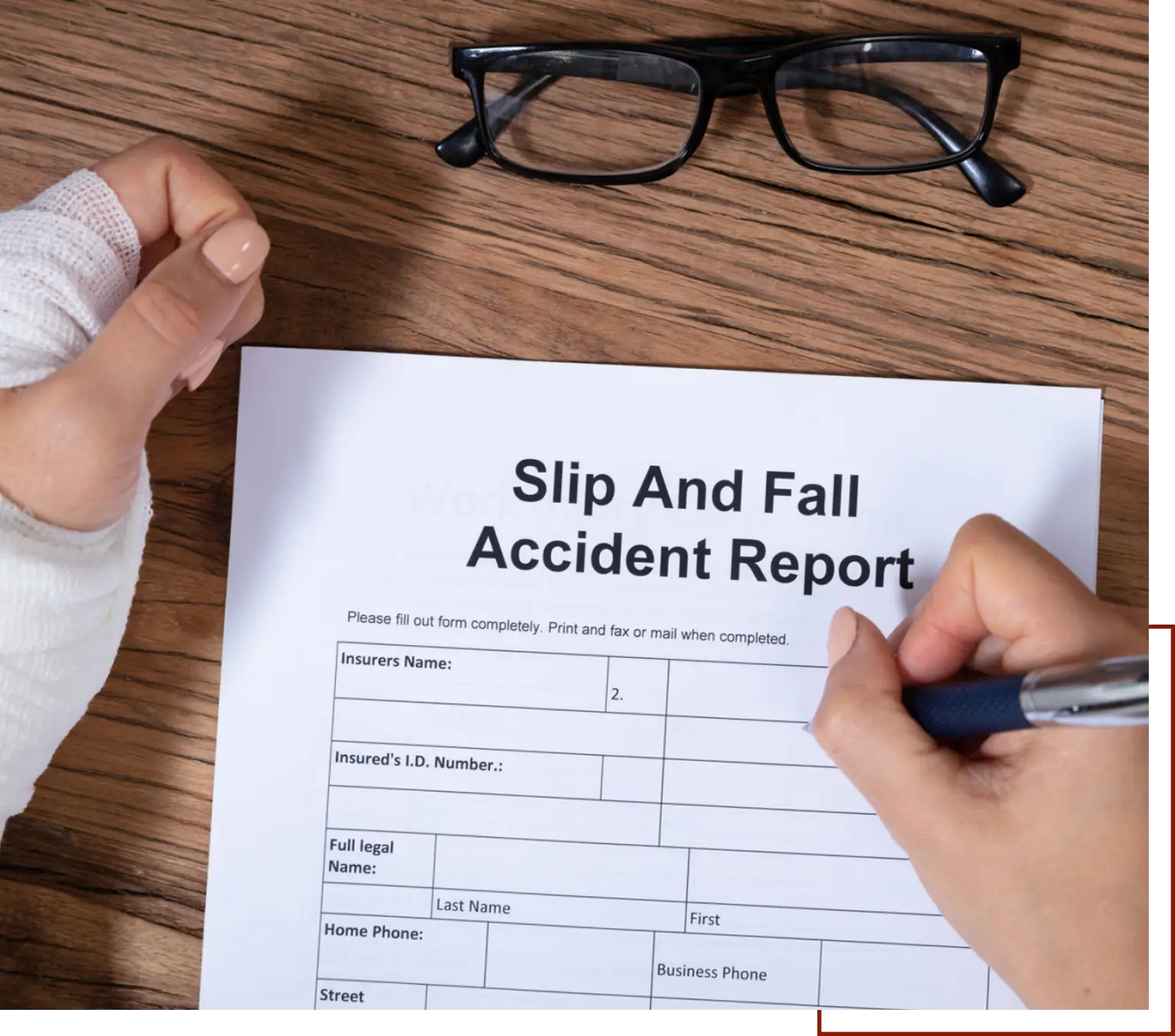 Person completing slip and fall report